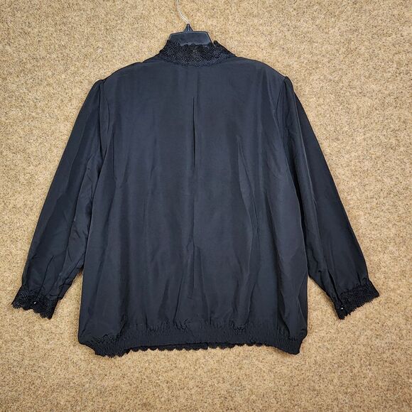 VTG Bedford Fair Black L/S Blouse High Collar Lace 22W Shoulder Pads Victorian - Picture 7 of 12